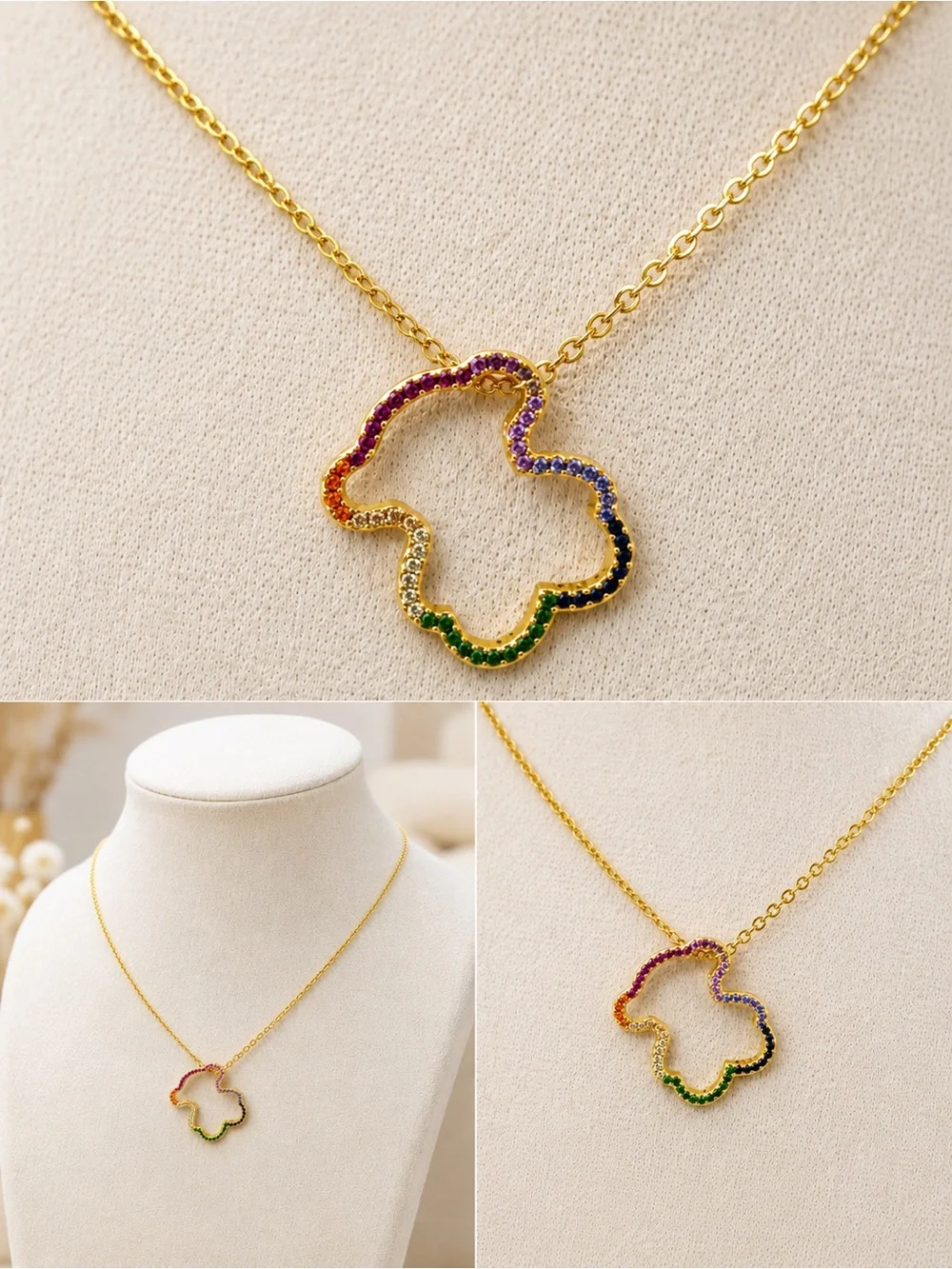 Gold Multicolor Pendant Necklace steel